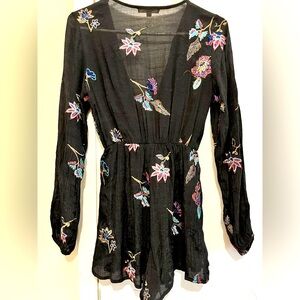 Rebellion Black Embroidered Floral Long-Sleeve Romper